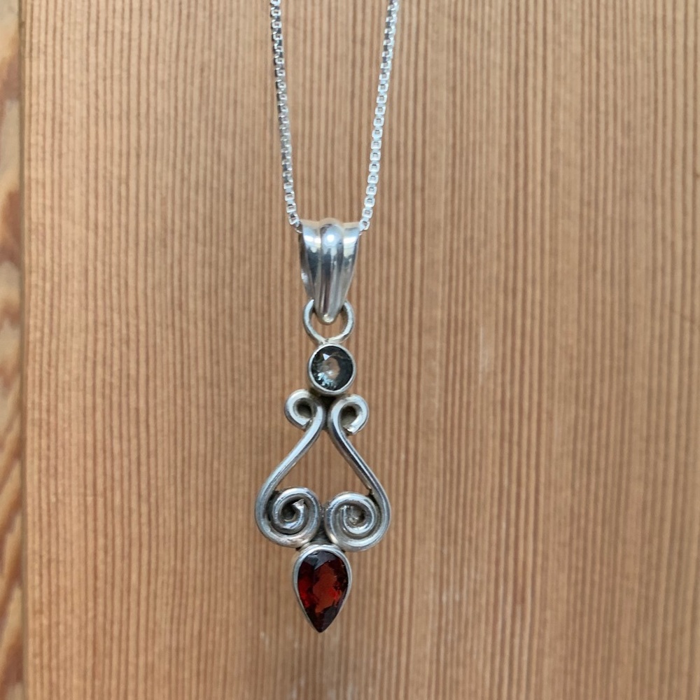 Sterling Silver Teardrop Garnet Pendant with 18” Chain Necklace